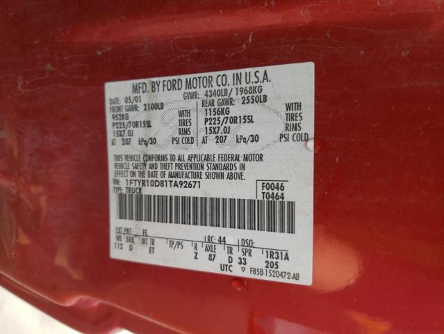 Photo 10 from auction – 2001 FORD RANGER with VIN 1FTYR10D81TA92671