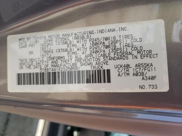 Photo 10 from auction – 2002 TOYOTA TUNDRA ACC with VIN 5TBBT441X2S250591
