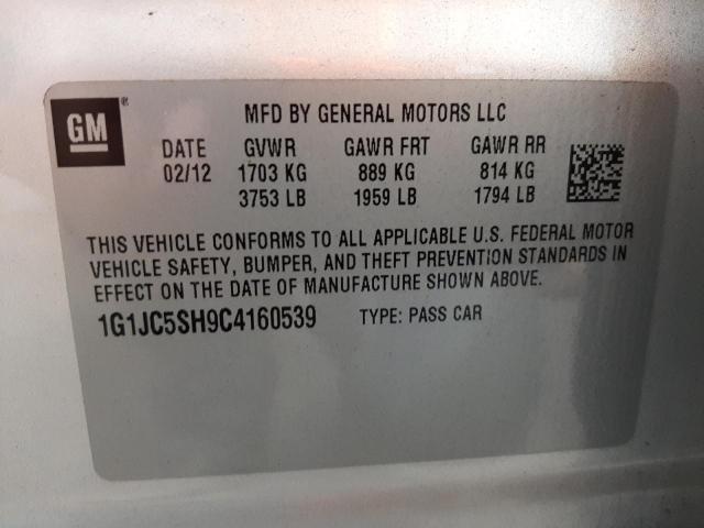 Photo 10 from auction – 2012 CHEVROLET SONIC LT with VIN 1G1JC5SH9C4160539