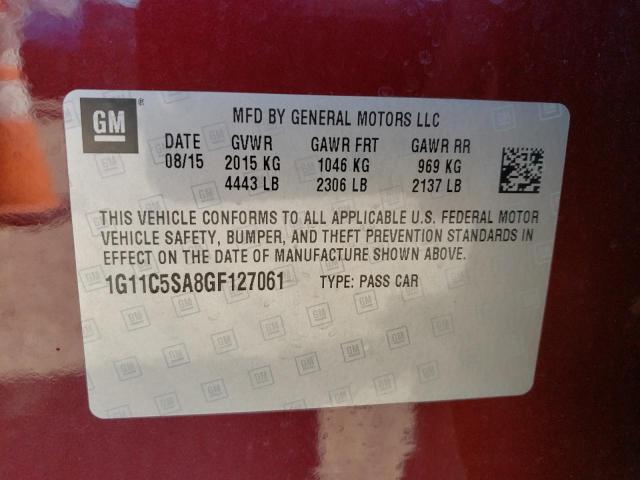 Photo 10 from auction – 2016 CHEVROLET MALIBU LIM with VIN 1G11C5SA8GF127061