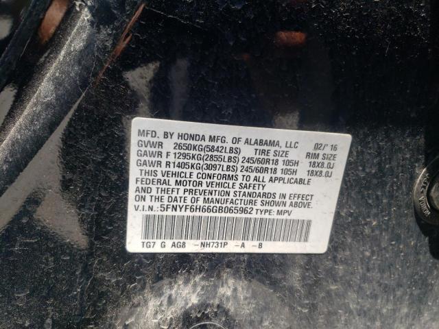 Photo 10 from auction – 2016 HONDA PILOT EXL with VIN 5FNYF6H66GB065962