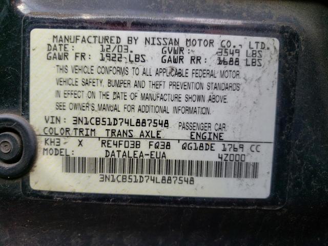 Photo 10 from auction – 2004 NISSAN SENTRA with VIN 3N1CB51D74L887548