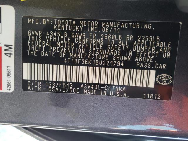 Photo 10 from auction – 2011 TOYOTA CAMRY BASE with VIN 4T1BF3EK1BU221794