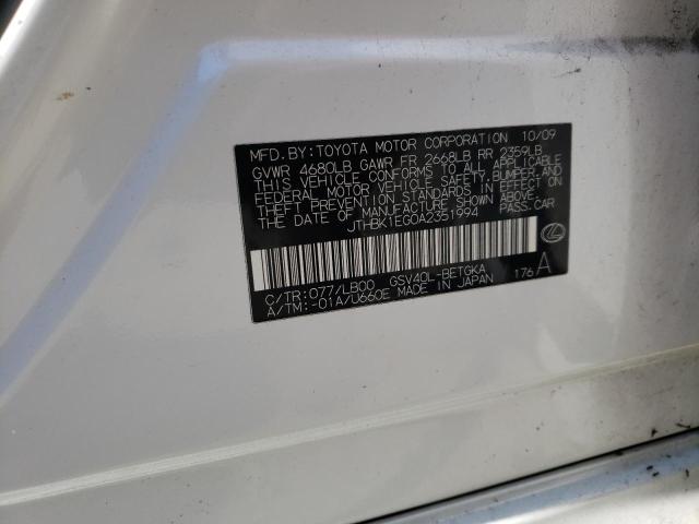 Photo 10 from auction – 2010 LEXUS ES 350 with VIN JTHBK1EG0A2351994