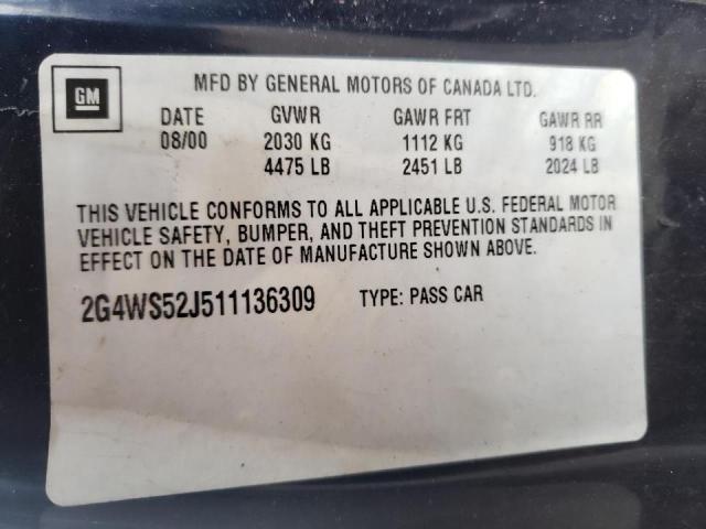 Photo 10 from auction – 2001 BUICK CENTURY with VIN 2G4WS52J511136309
