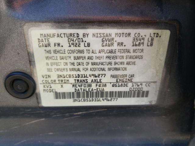 Photo 10 from auction – 2001 NISSAN SENTRA XE with VIN 3N1CB51D31L496277