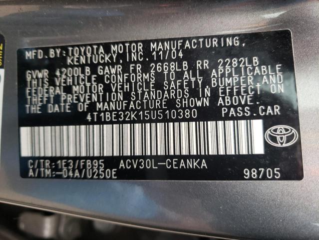 Photo 10 from auction – 2005 TOYOTA CAMRY LE with VIN 4T1BE32K15U510380