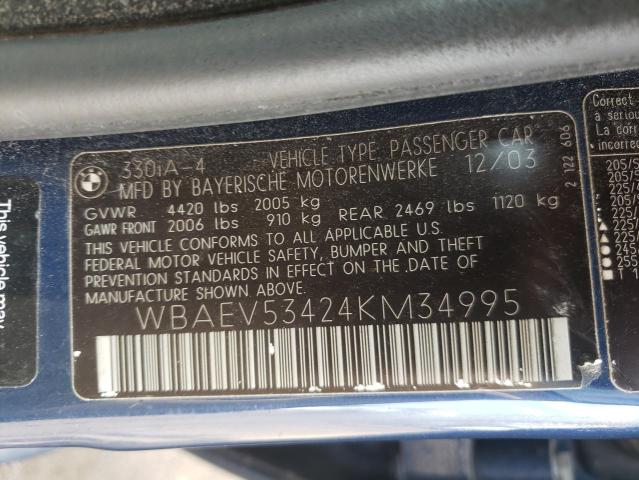 Photo 10 from auction – 2004 BMW 330 I with VIN WBAEV53424KM34995