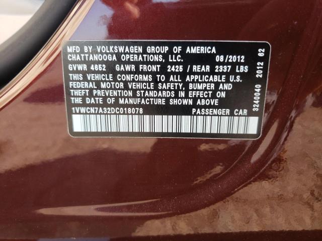 Photo 10 from auction – 2013 VOLKSWAGEN PASSAT SEL with VIN 1VWCN7A32DC018078
