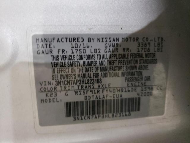 Photo 10 from auction – 2017 NISSAN VERSA S with VIN 3N1CN7AP3HL823168