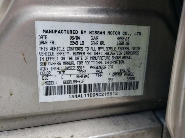 Photo 10 from auction – 2005 NISSAN ALTIMA S with VIN 1N4AL11D05C215912