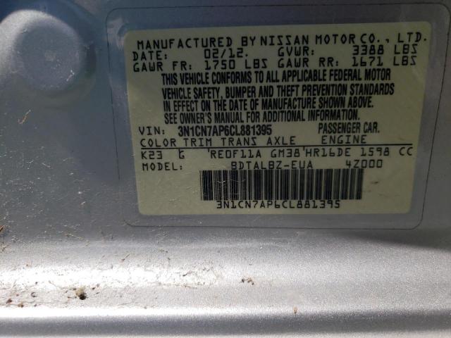 Photo 10 from auction – 2012 NISSAN VERSA S with VIN 3N1CN7AP6CL881395