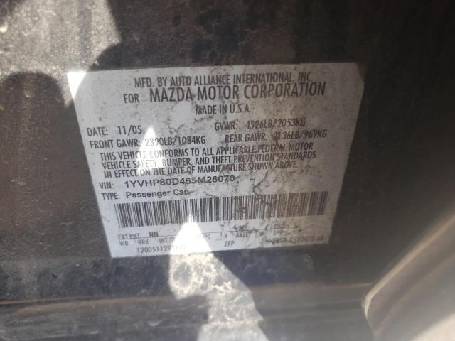 Photo 10 from auction – 2006 MAZDA 6 S with VIN 1YVHP80D465M26070