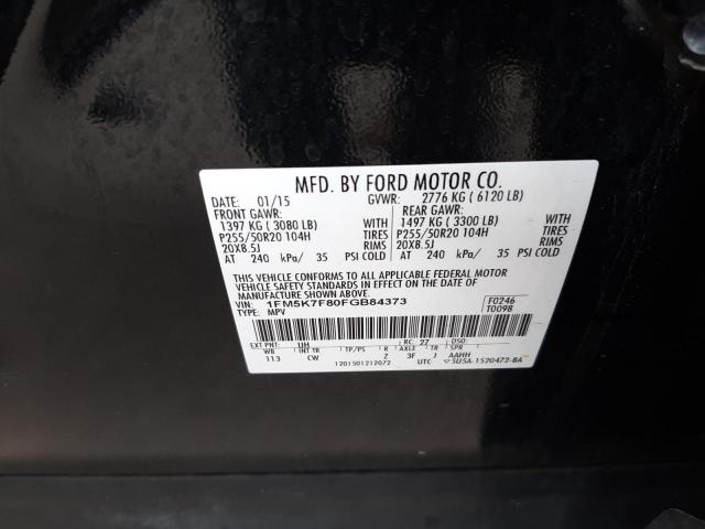 Photo 10 from auction – 2015 FORD EXPLORER L with VIN 1FM5K7F80FGB84373