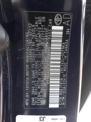 Photo 10 from auction – 2012 TOYOTA COROLLA BA with VIN 2T1BU4EE3CC908445