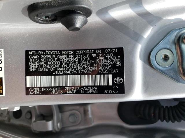Photo 10 from auction – 2021 TOYOTA COROLLA LE with VIN JTDEPMAE7MJ177647
