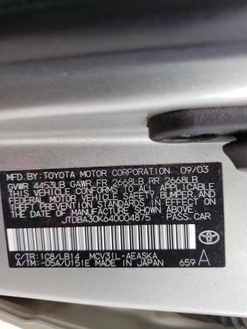 Photo 10 from auction – 2004 TOYOTA CAMRY with VIN JTDBA30K640004875