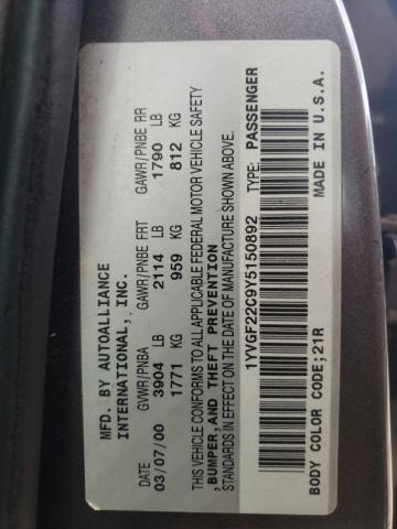 Photo 10 from auction – 2000 MAZDA 626 ES with VIN 1YVGF22C9Y5150892