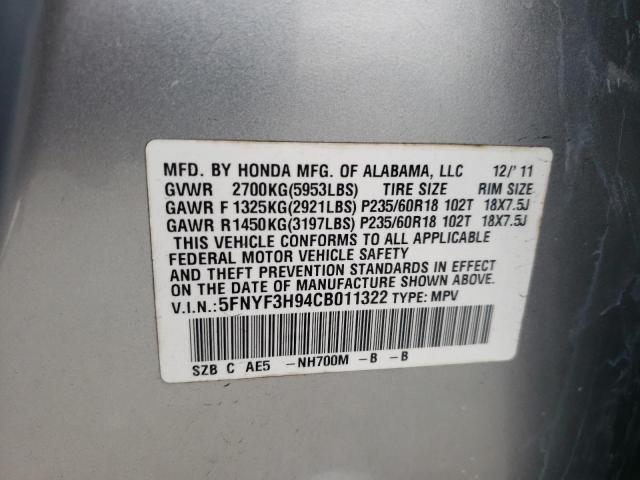 Photo 10 from auction – 2012 HONDA PILOT TOUR with VIN 5FNYF3H94CB011322