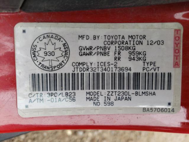 Photo 10 from auction – 2004 TOYOTA CELICA GT with VIN JTDDR32T340173694