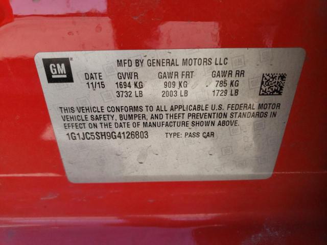 Photo 10 from auction – 2016 CHEVROLET SONIC LT with VIN 1G1JC5SH9G4126803