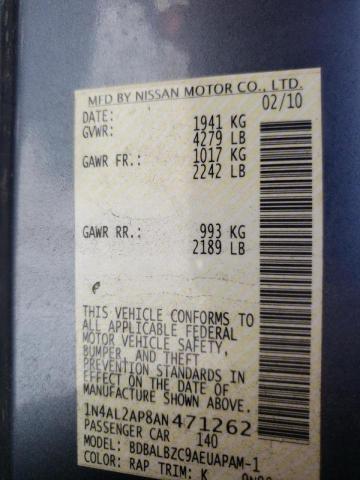 Photo 10 from auction – 2010 NISSAN ALTIMA BAS with VIN 1N4AL2AP8AN471262