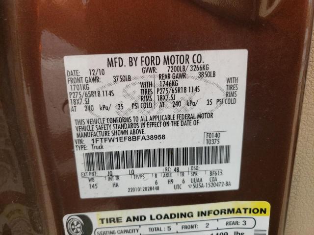 Photo 10 from auction – 2011 FORD F150 SUPER with VIN 1FTFW1EF8BFA38958