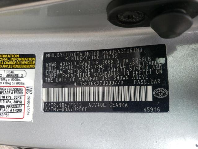 Photo 10 from auction – 2007 TOYOTA CAMRY CE with VIN 4T1BE46K27U099770