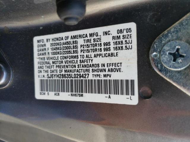 Photo 10 from auction – 2005 HONDA ELEMENT EX with VIN 5J6YH28635L029427
