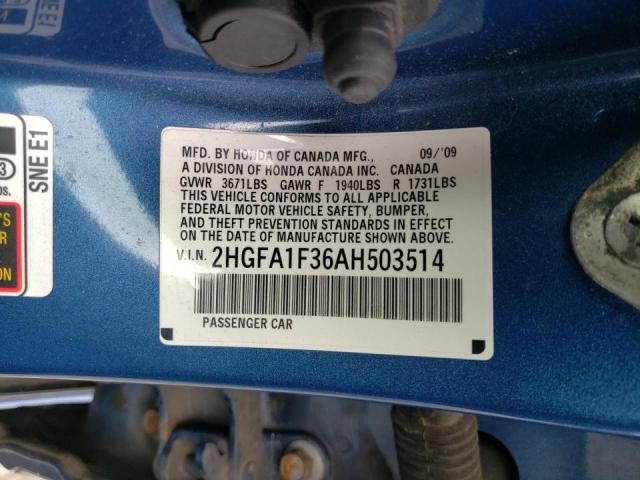 Photo 10 from auction – 2010 HONDA CIVIC VP with VIN 2HGFA1F36AH503514