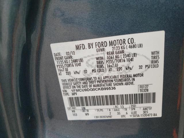 Photo 10 from auction – 2012 FORD ESCAPE XLT with VIN 1FMCU9DG0CKB99536
