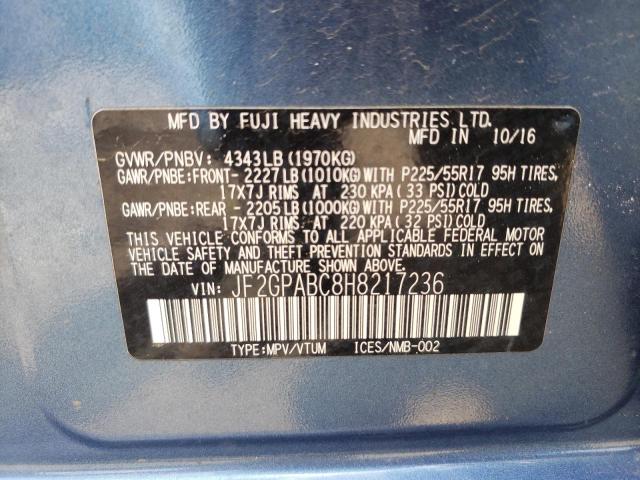 Photo 10 from auction – 2017 SUBARU CROSSTREK with VIN JF2GPABC8H8217236