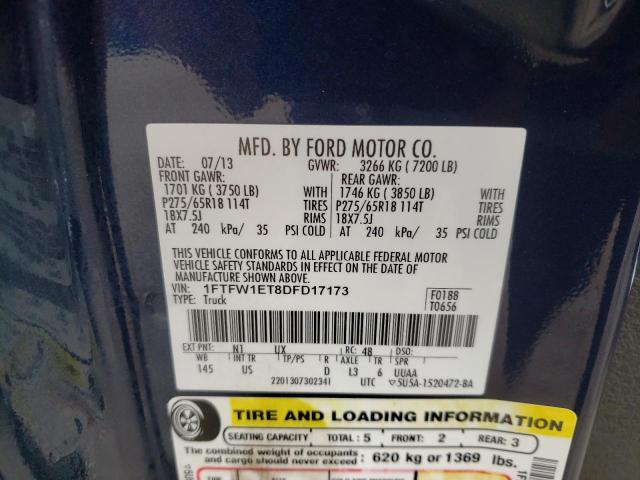 FORD F150 SUPER 2013 with VIN 1FTFW1ET8DFD17173 - Photo from auction