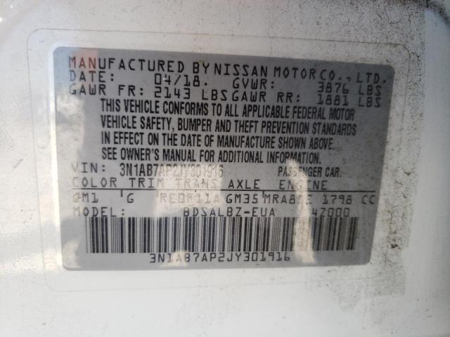 Photo 10 from auction – 2018 NISSAN SENTRA with VIN 3N1AB7AP2JY301916
