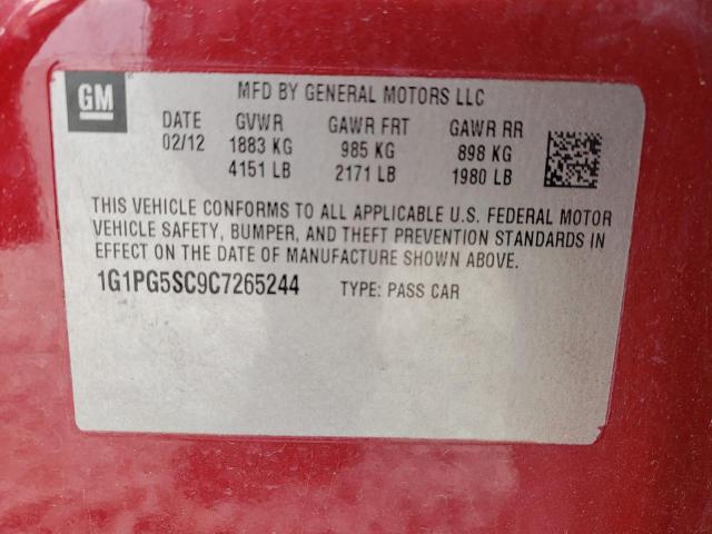 Photo 10 from auction – 2012 CHEVROLET CRUZE LT with VIN 1G1PG5SC9C7265244