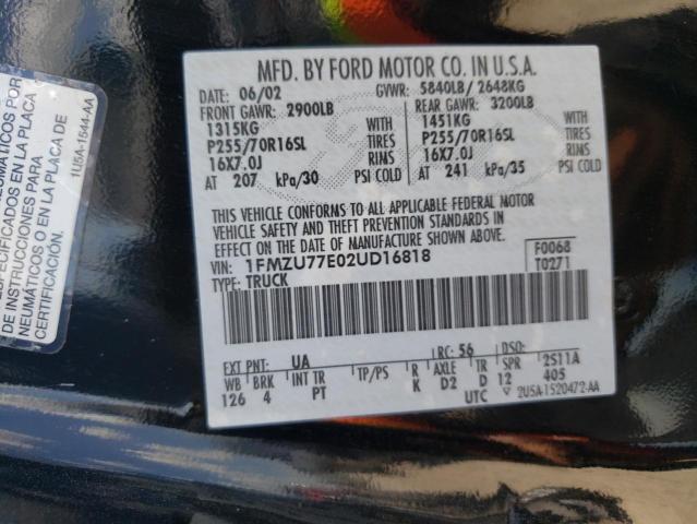 Photo 10 from auction – 2002 FORD EXPLORER S with VIN 1FMZU77E02UD16818