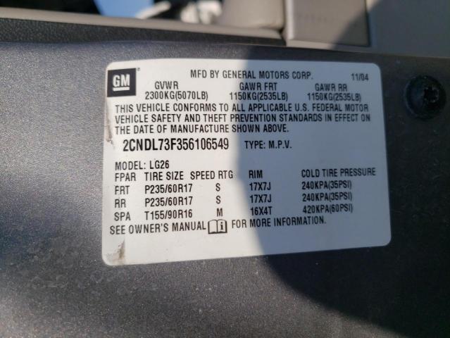 Photo 10 from auction – 2005 CHEVROLET EQUINOX LT with VIN 2CNDL73F356106549