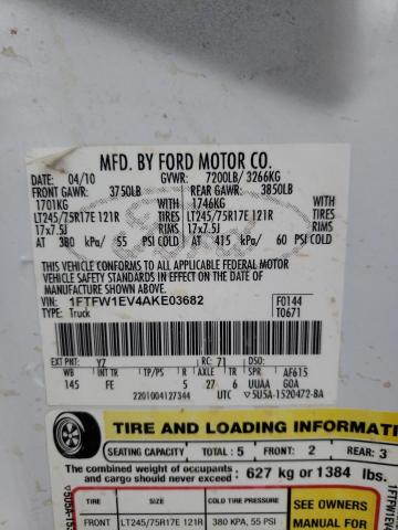 Photo 10 from auction – 2010 FORD F150 SUPER with VIN 1FTFW1EV4AKE03682