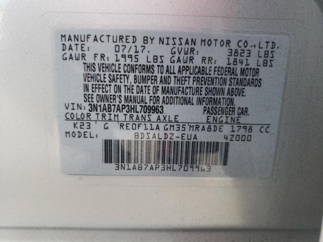 Photo 10 from auction – 2017 NISSAN SENTRA S with VIN 3N1AB7AP3HL709963