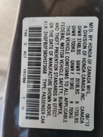 Photo 10 from auction – 2013 HONDA CIVIC LX with VIN 2HGFB2F58DH573668