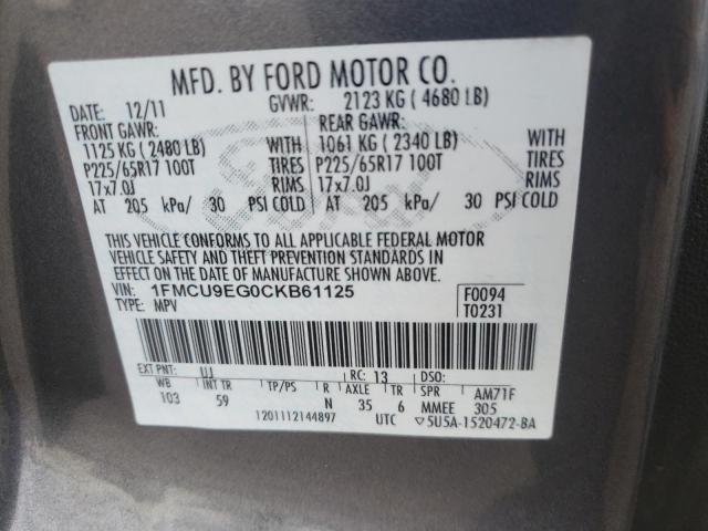 Photo 10 from auction – 2012 FORD ESCAPE LIM with VIN 1FMCU9EG0CKB61125