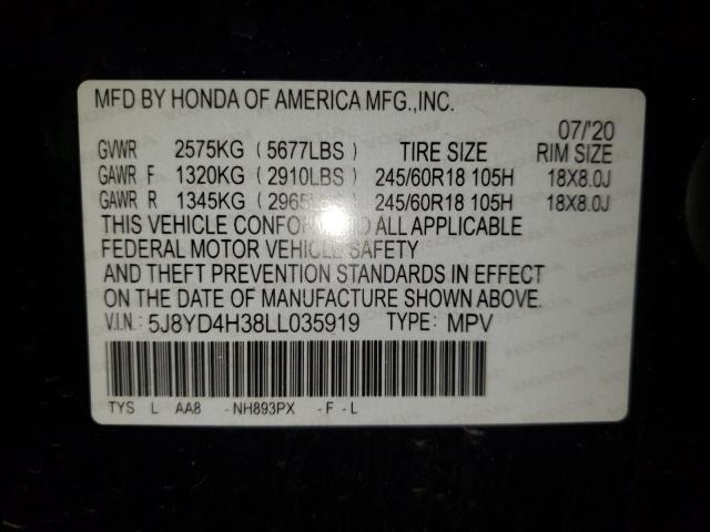 Photo 10 from auction – 2020 ACURA MDX with VIN 5J8YD4H38LL035919