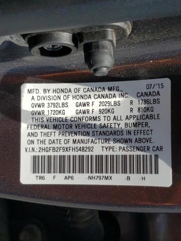 Photo 10 from auction – 2015 HONDA CIVIC EXL with VIN 2HGFB2F9XFH548292