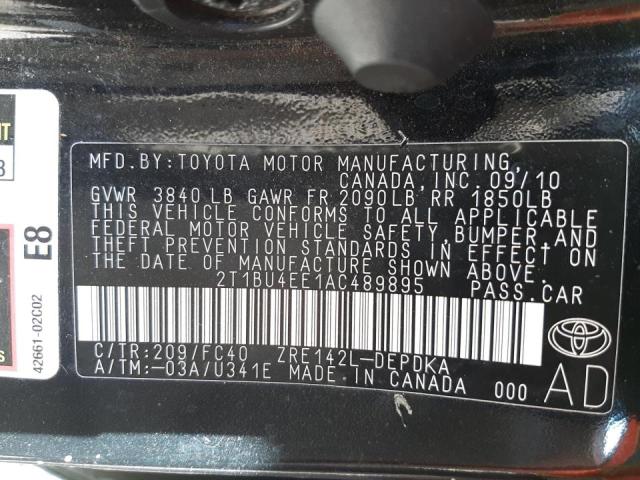 Photo 10 from auction – 2010 TOYOTA COROLLA BA with VIN 2T1BU4EE1AC489895