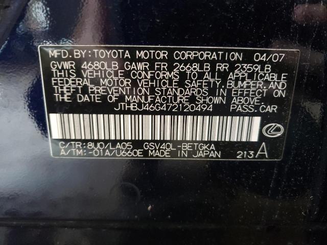 Foto 10 de la subasta – 2007 LEXUS ES 350 con VIN JTHBJ46G472120494