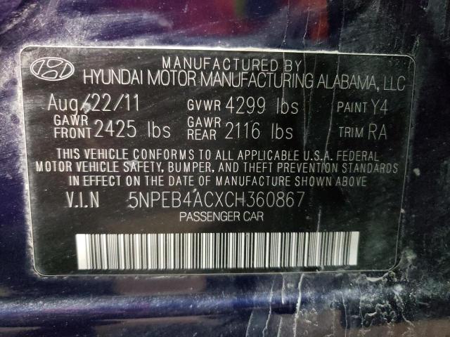 Photo 10 from auction – 2012 HYUNDAI SONATA GLS with VIN 5NPEB4ACXCH360867