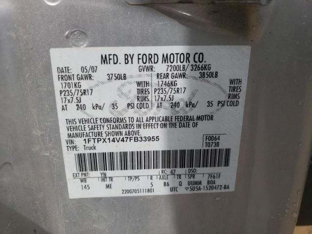 Photo 10 from auction – 2007 FORD F150 with VIN 1FTPX14V47FB33955