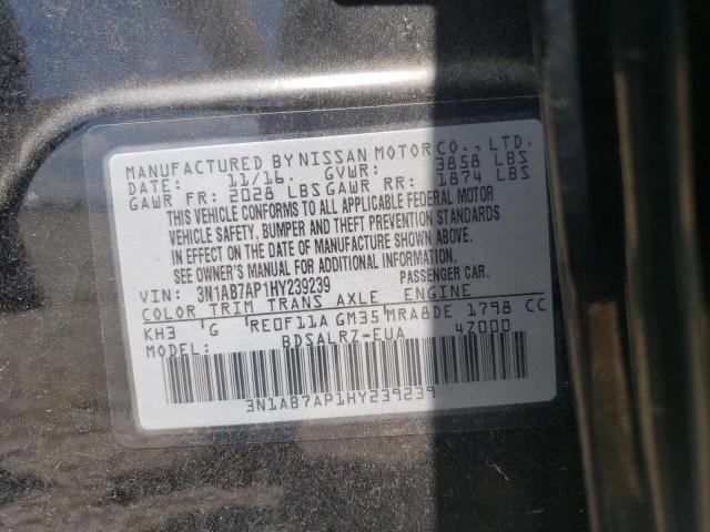 Photo 10 from auction – 2017 NISSAN SENTRA S with VIN 3N1AB7AP1HY239239