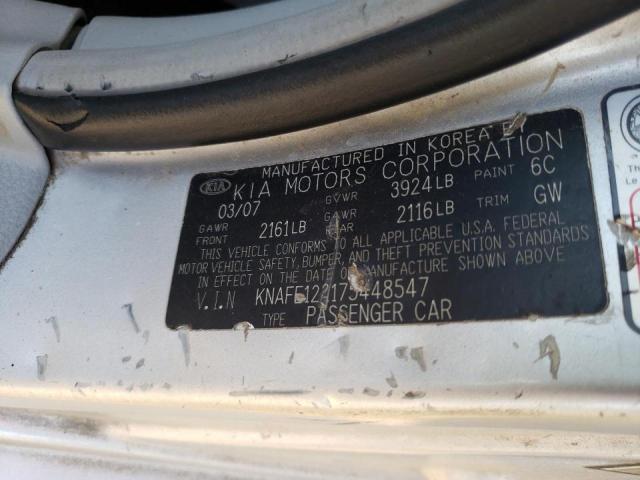 Photo 10 from auction – 2007 KIA SPECTRA EX with VIN KNAFE122175448547