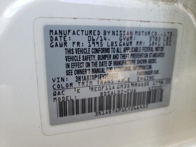 Photo 10 from auction – 2014 NISSAN SENTRA S with VIN 3N1AB7AP1EY266453